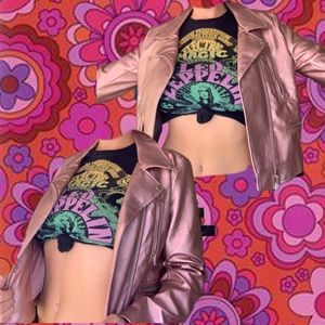 Metallic pink leather jacket